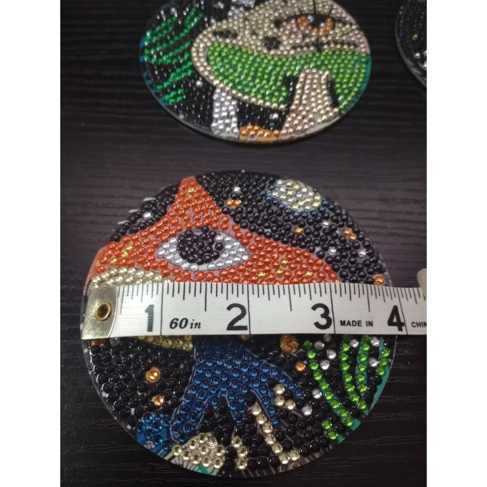 Diamond Art Magic Mushroom Coasters Set of 6 Round Cork Backed 4